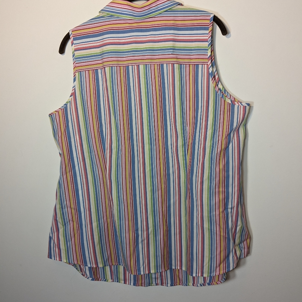Talbots Womens 14W Multicolor Striped Button Down Shirt Top Blouse Sleeveless - Picture 4 of 11